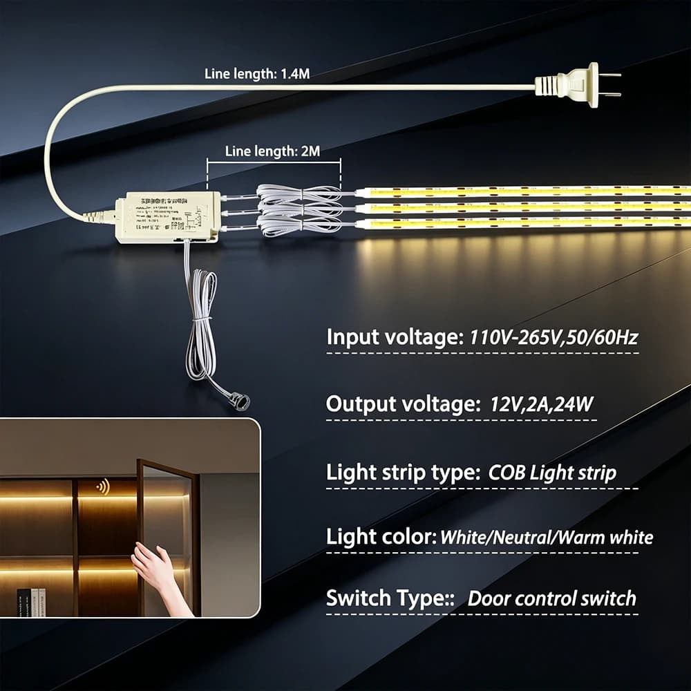 Sensore di Prossimità Intelligente per Porte, Controllo Luci LED Sottopensile, Striscia LED COB 12V, Lampada per Vetrine e Armadi, Retroilluminazione per Stanze e Cucine