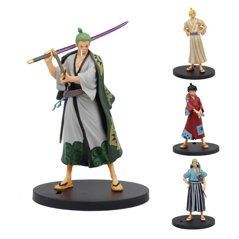 Nuova Action Figure Anime One Piece, Modellini di Battaglia di Fire Fist Luffy, Ace, Sanji, Sabo, Zoro, Statuette in PVC con Tre Spade Fantasma
