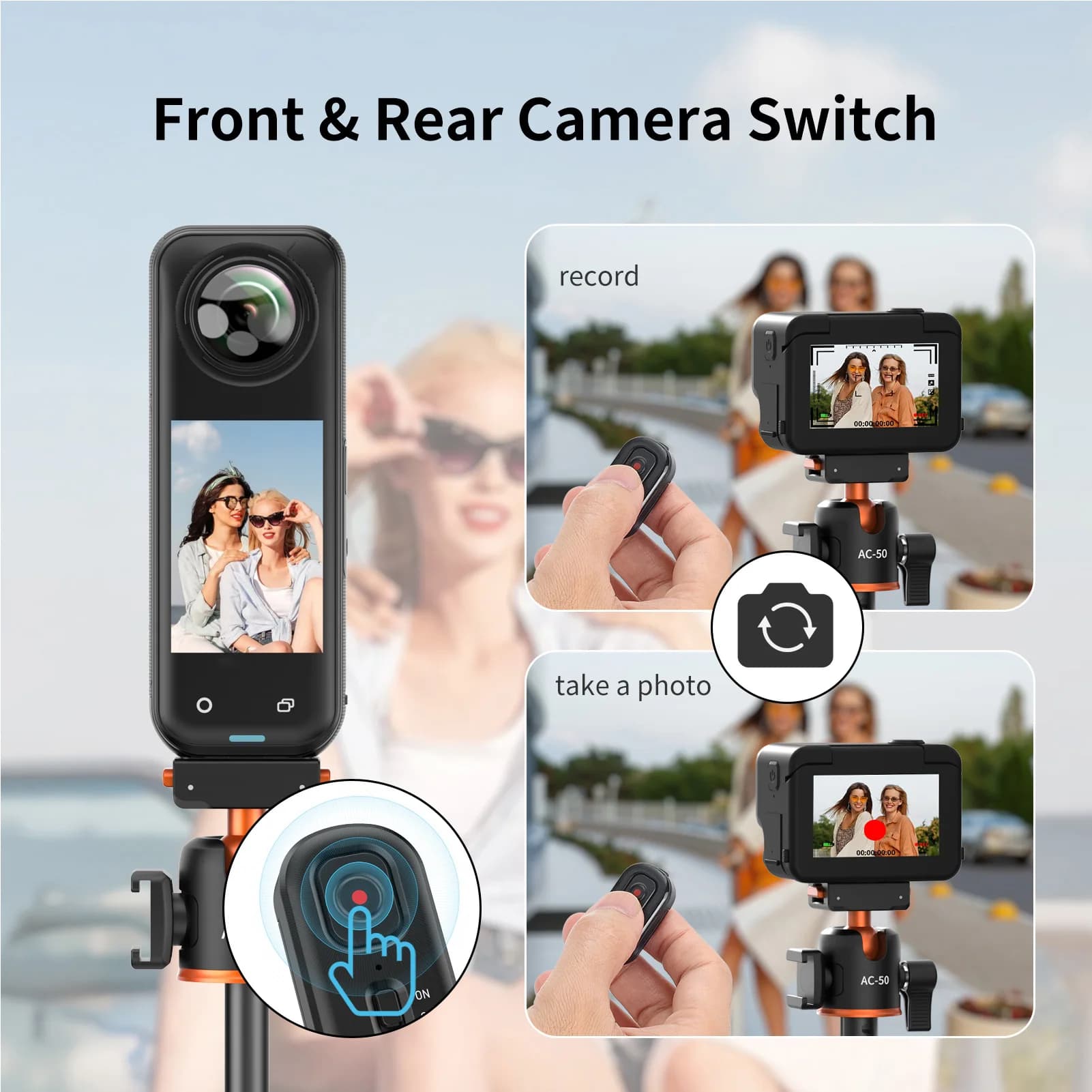 Bluetooth Remote Controller 10M Range 4 Functions Long Battery Life Compatible with Action Camera Models X5/4/3/2 Ace/AcePro