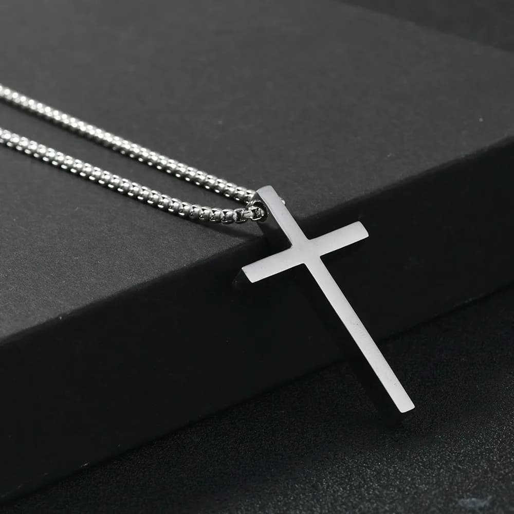 Collana classica con croce di Gesù in acciaio al titanio, collana spirituale con versetto biblico per uomo e donna, gioielli da uomo, regali di Halloween e Natale