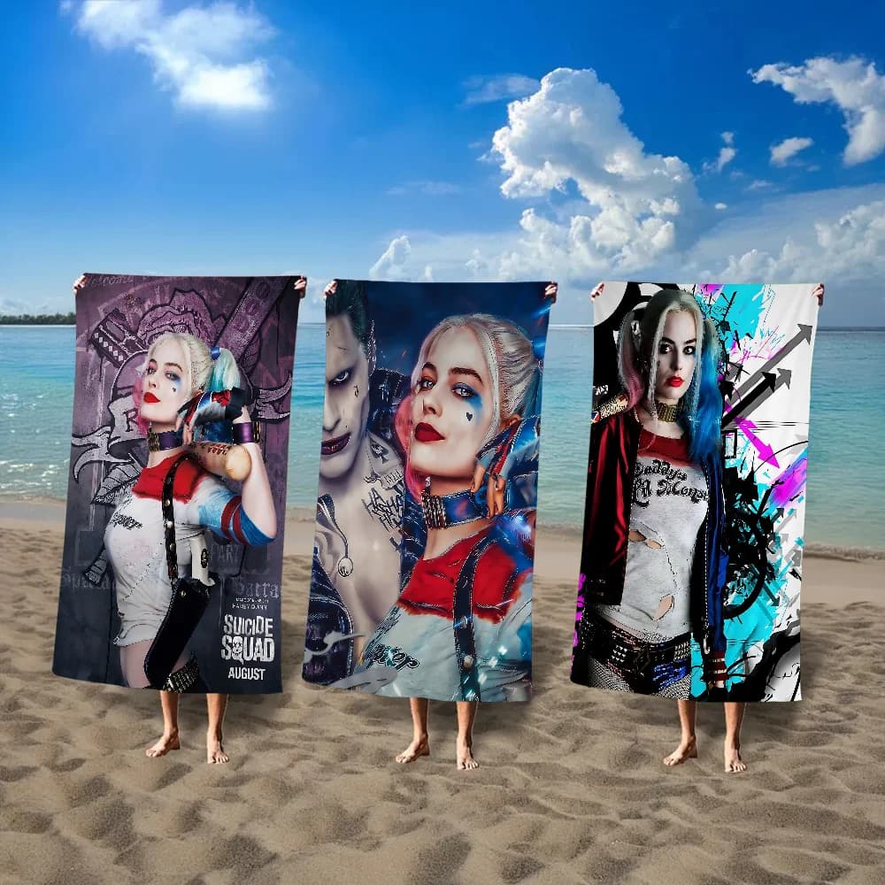 H-HarleyS Cool Q-Quinn Asciugamano da spiaggia Cartoon Cute Summer Kids Grande piscina da bagno Asciugamano da spiaggia in microfibra assorbente per viaggi di nuoto