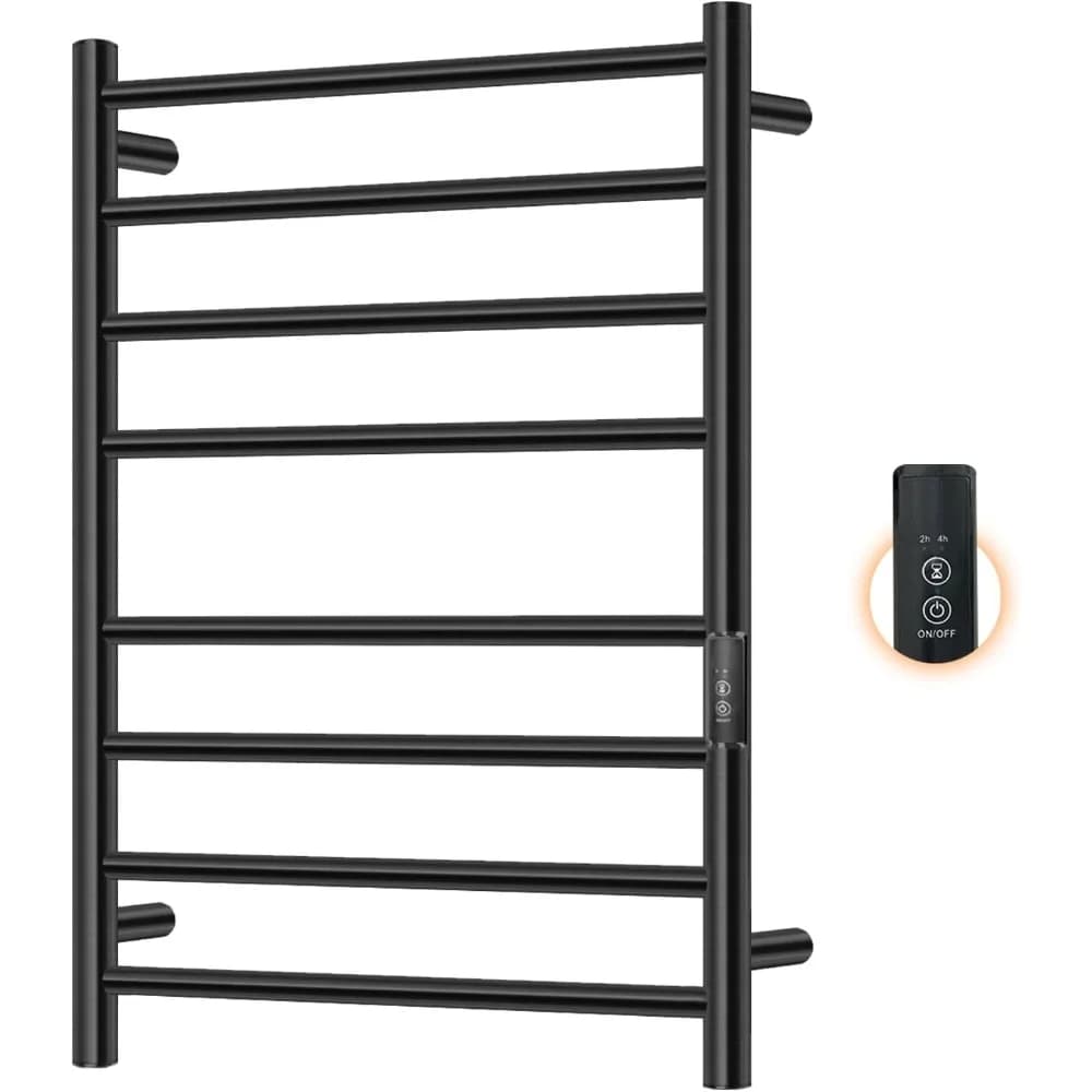 Scaldasalviette Elettrico a 8 Barre da Parete per Bagno con Timer, Riscaldamento Rapido, Portaoggetti Integrato, in Acciaio Inossidabile
