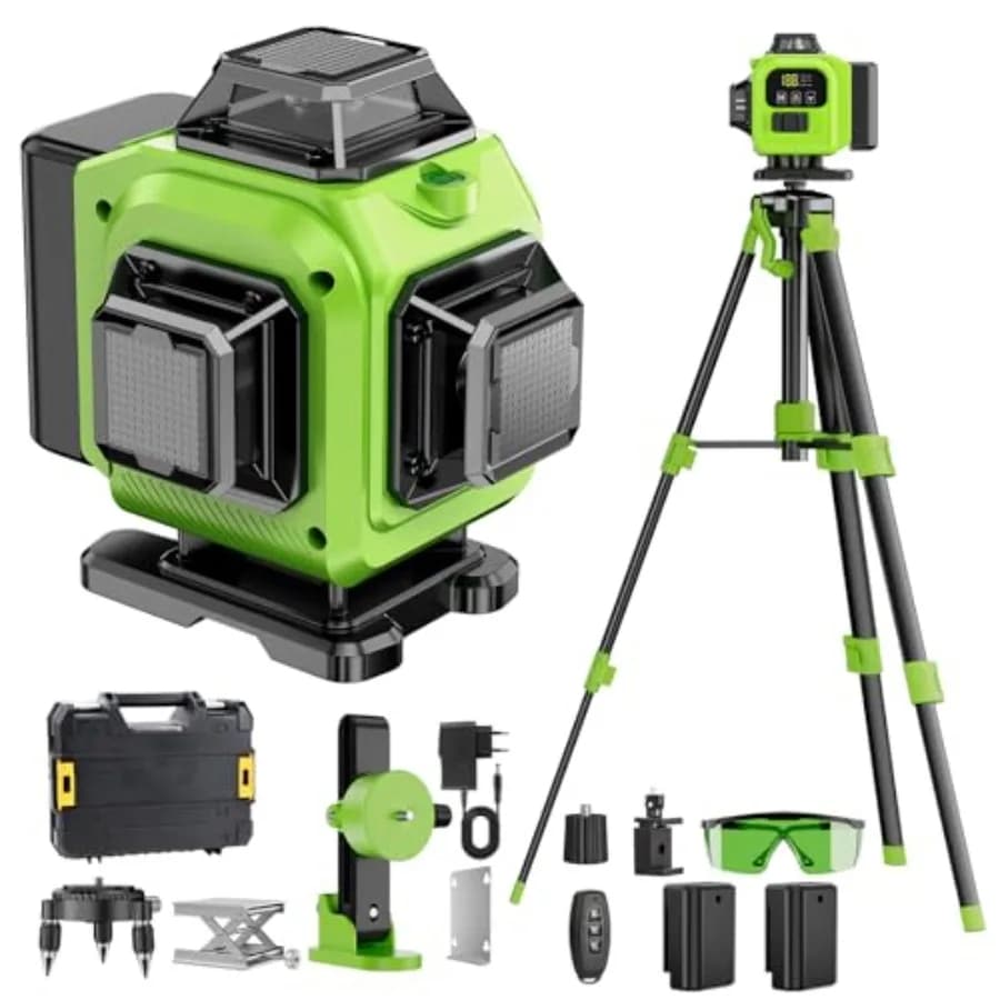 Livella laser a 16 linee 360° autolivellante con treppiede 4x360 ° Livella laser professionale 4D a croce verde con 2 batterie e telecomando
