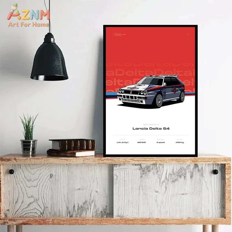 AZNM Lancia Delta S4 WRC Group B Canvas Wall Art Unframed, Classic Rally Car Poster Artwork for Racing Enthusiast Home Office De
