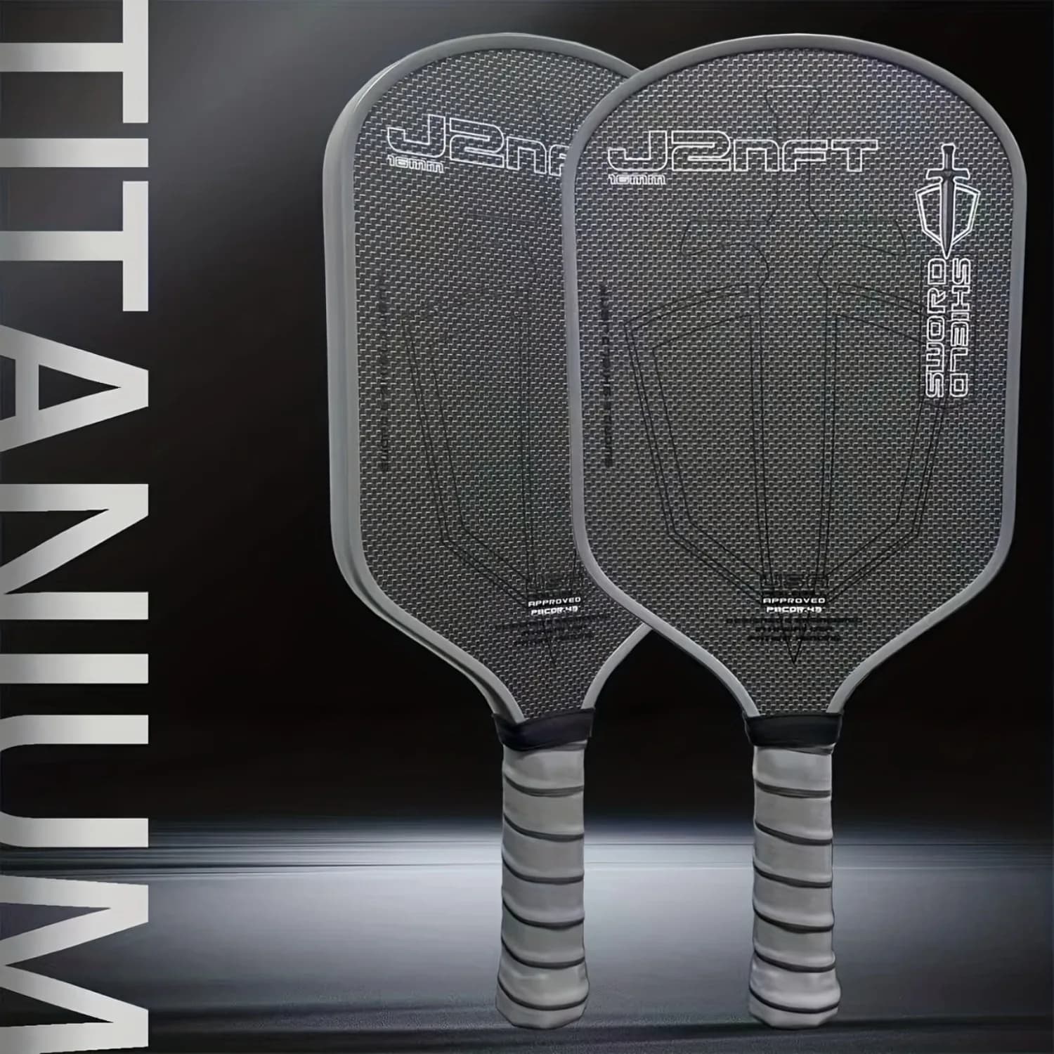 J2NT Spada e scudo Filo di titanio Superficie tessuta 16mm Nucleo a nido d'ape Pickleball Paddle Pagaia ad alta rotazione Attrezzatura sportiva perfetta
