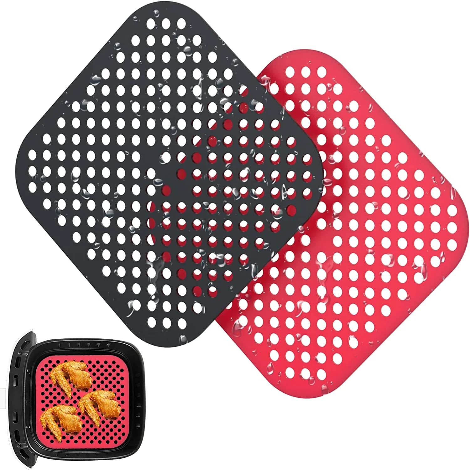 Tappetini Quadrati Riutilizzabili per Friggitrice ad Aria, in Silicone Antiaderente, Resistenti al Calore, Facili da Pulire, per Cottura a Vapore e Cucina