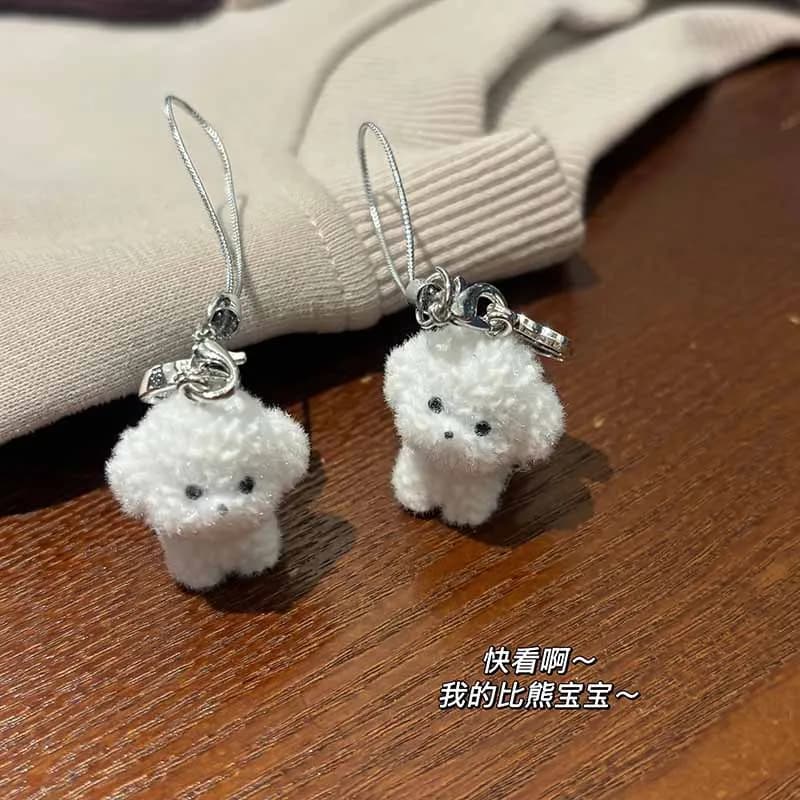 Ciondolo a forma di cane in resina floccata, grazioso, con finitura effetto blush, portachiavi per coppia, ciondolo per chiavetta USB portatile, decorazione per borsa