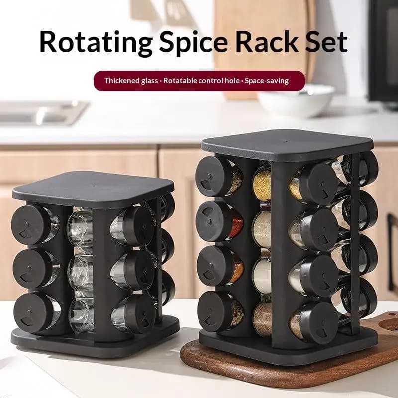 9/13/17Pcs Glass Spice Jars Organizer Rotating Spice Rack Set Space Saving Seasoning Bottle Storage Holder For Kitchen Use