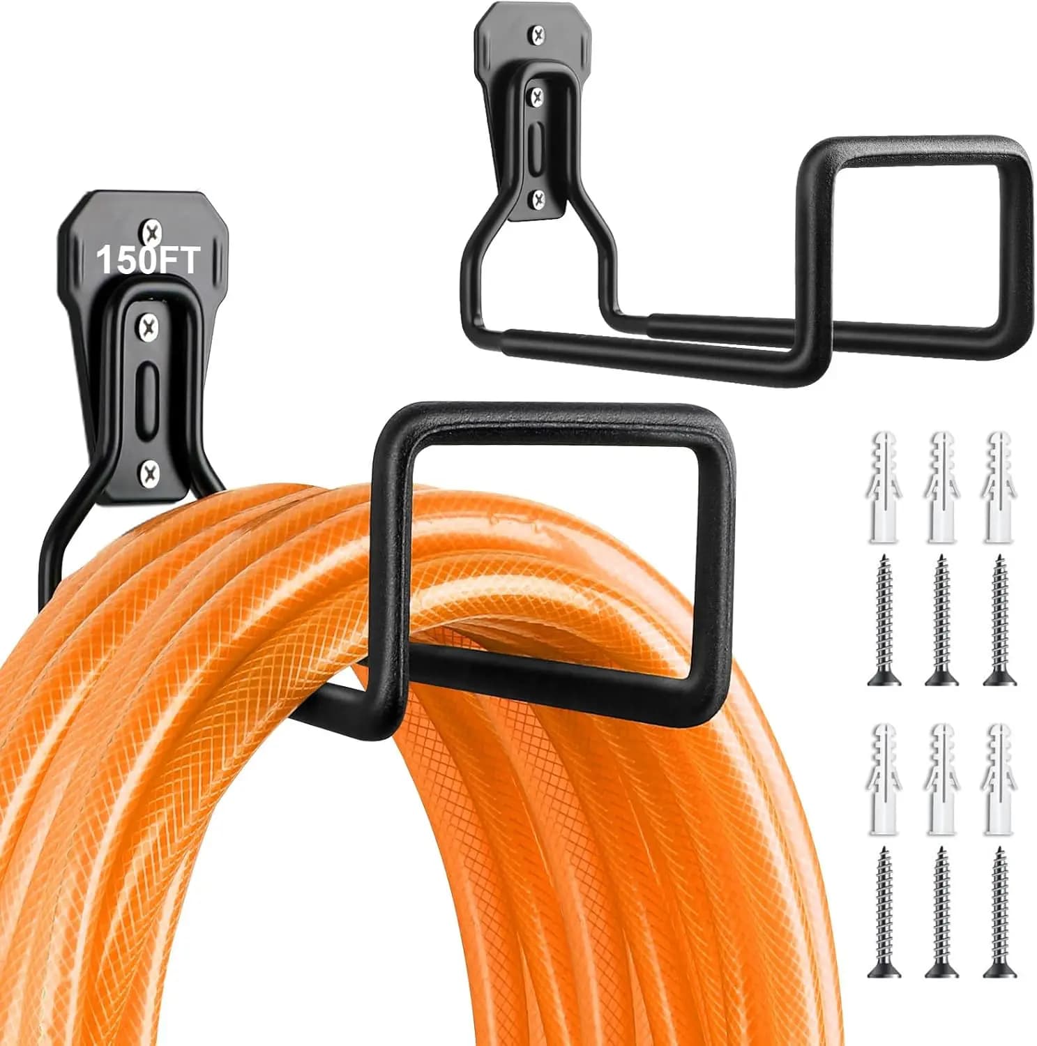 Supporto per Tubi in Metallo Resistente, Montaggio a Parete per Conservazione Tubi da Giardino, 2 Pezzi Neri
