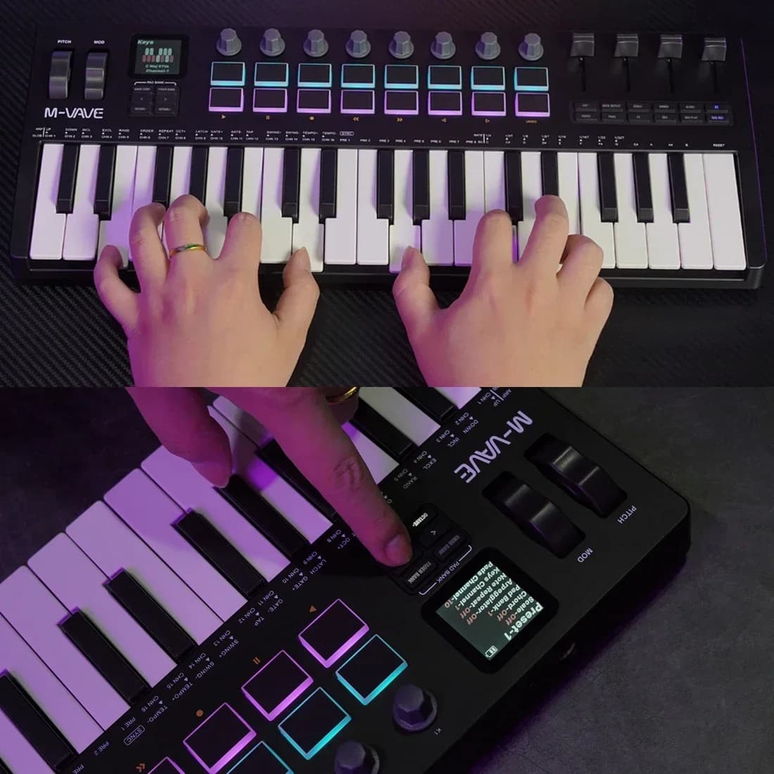 M-VAVE SMK-37 PRO Tastiera MIDI a 37 Tasti con Pad Colorati, Supporta Connessione Wireless e 16 Connessioni per Sistemi Multipli