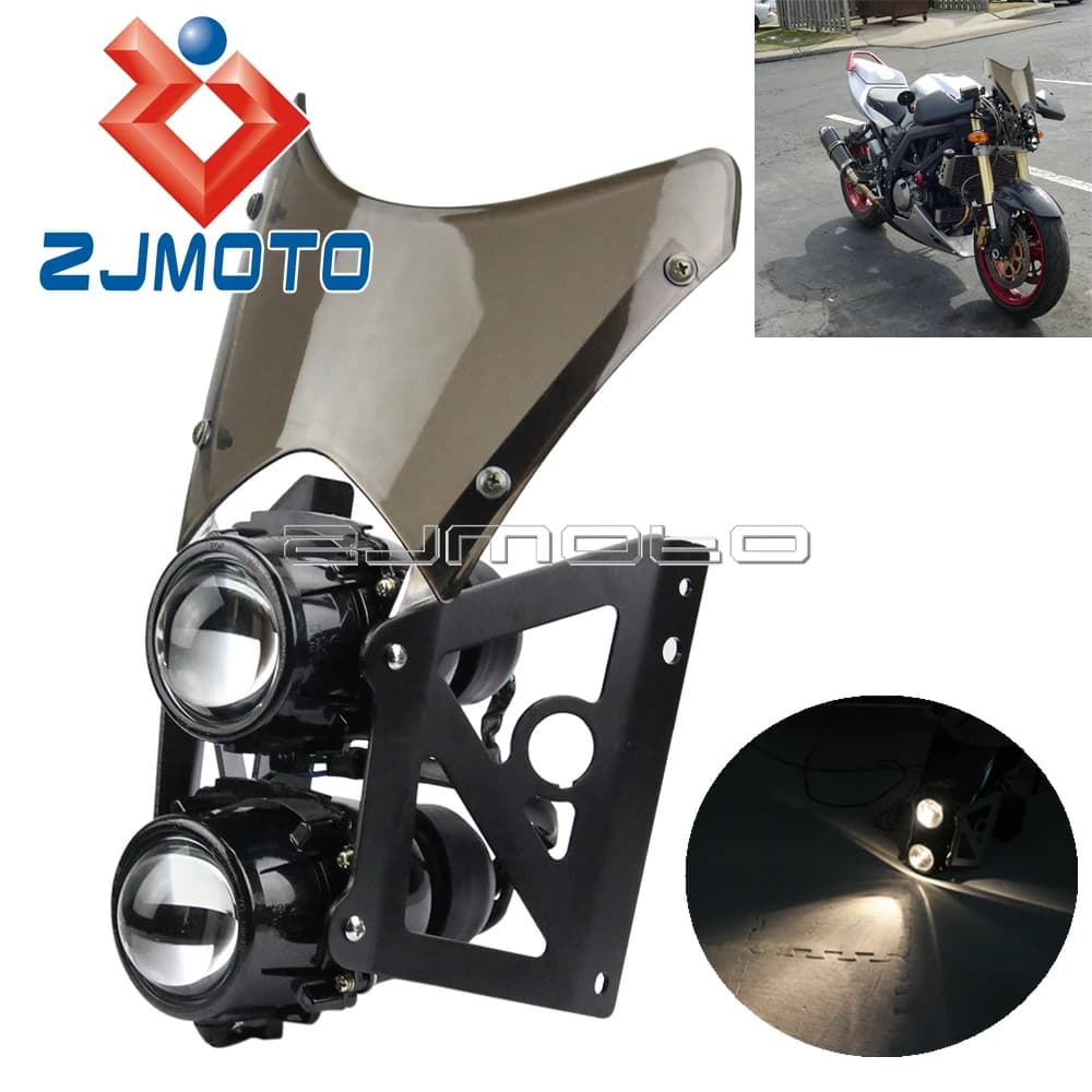 Parabrezza per moto Plastica ABS Doppio faro Staffa nera Proiettore per moto da cross Parabrezza per faro doppio sportivo