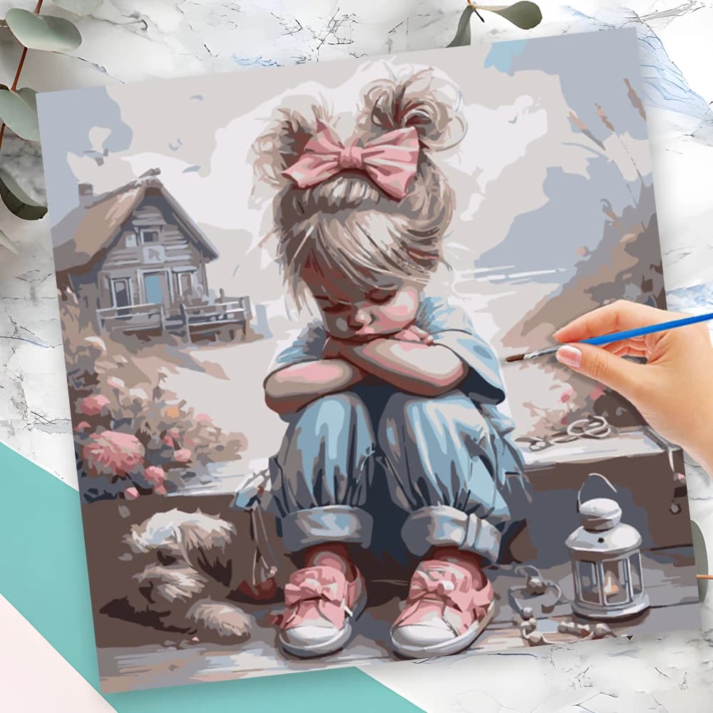 Momoart Kit Pittura con Numeri Ritratto Ragazza Senza Cornice, Dipingi con i Numeri, Cartone Animato, Fai da Te, Regalo Creativo