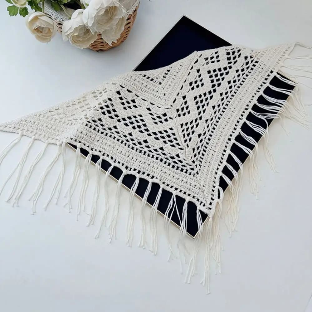 Bohemian Tassel Knitted Triangle Scarf Exotic Ethnic Style Crochet Flower Scarves Countryside Style Wraps Fart Curtain Summer