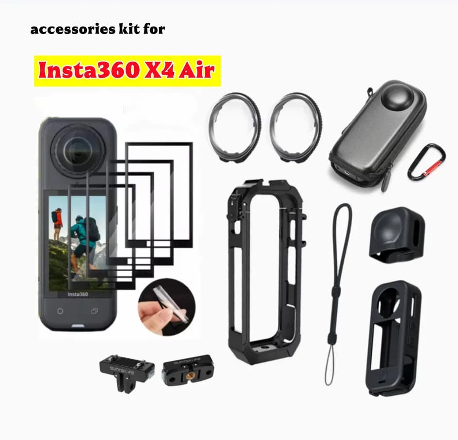 Tempered Glass Screen Protector for DJI Insta360 X4 Air, tempered glass lens protection, silicone protective case, metal magnetic adapter.