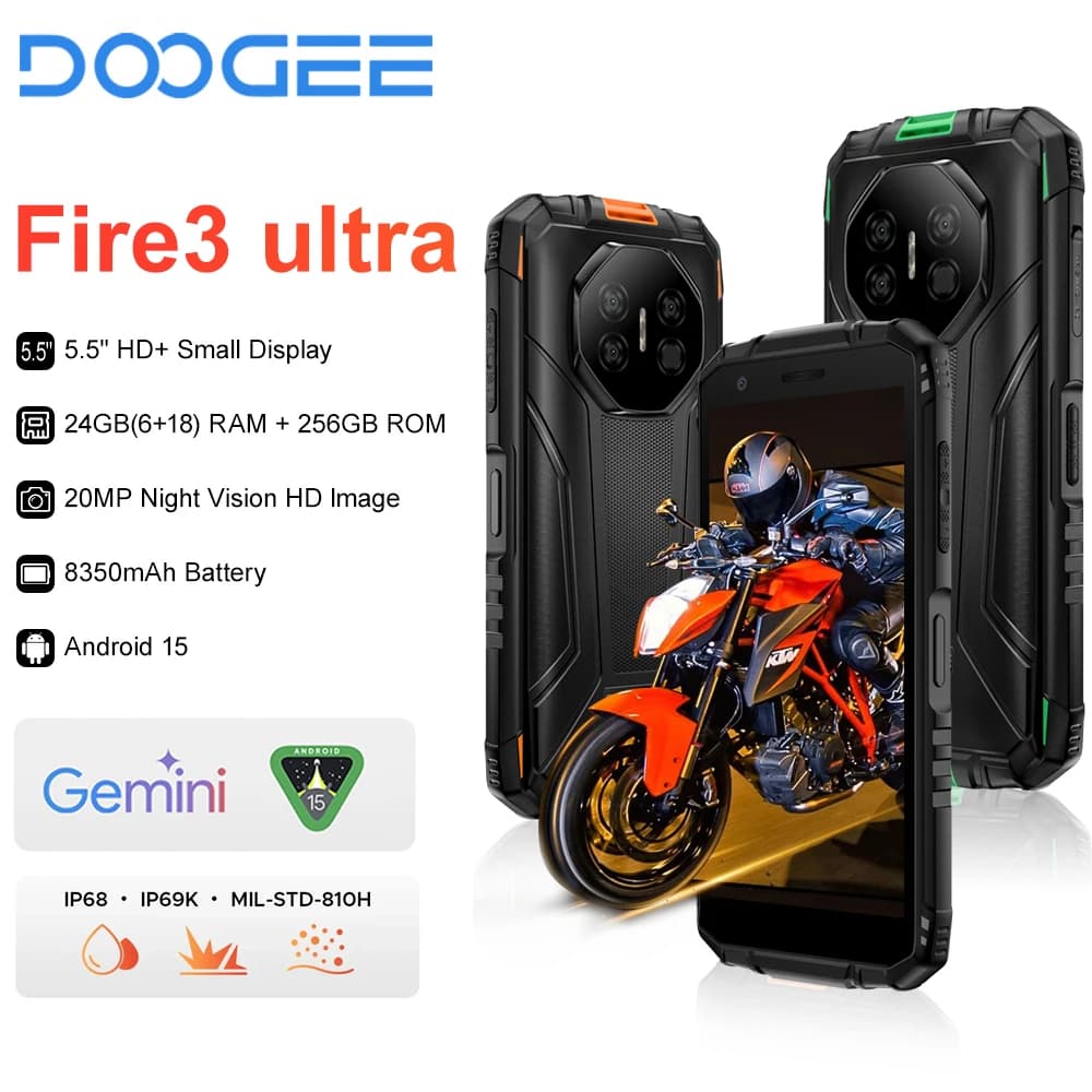 Anteprima Mondiale DOOGEE Fire 3 Smartphone Ultra Resistente, Display HD 5.5\", 6GB 256GB, Batteria 8350mAh, Android 15, NFC