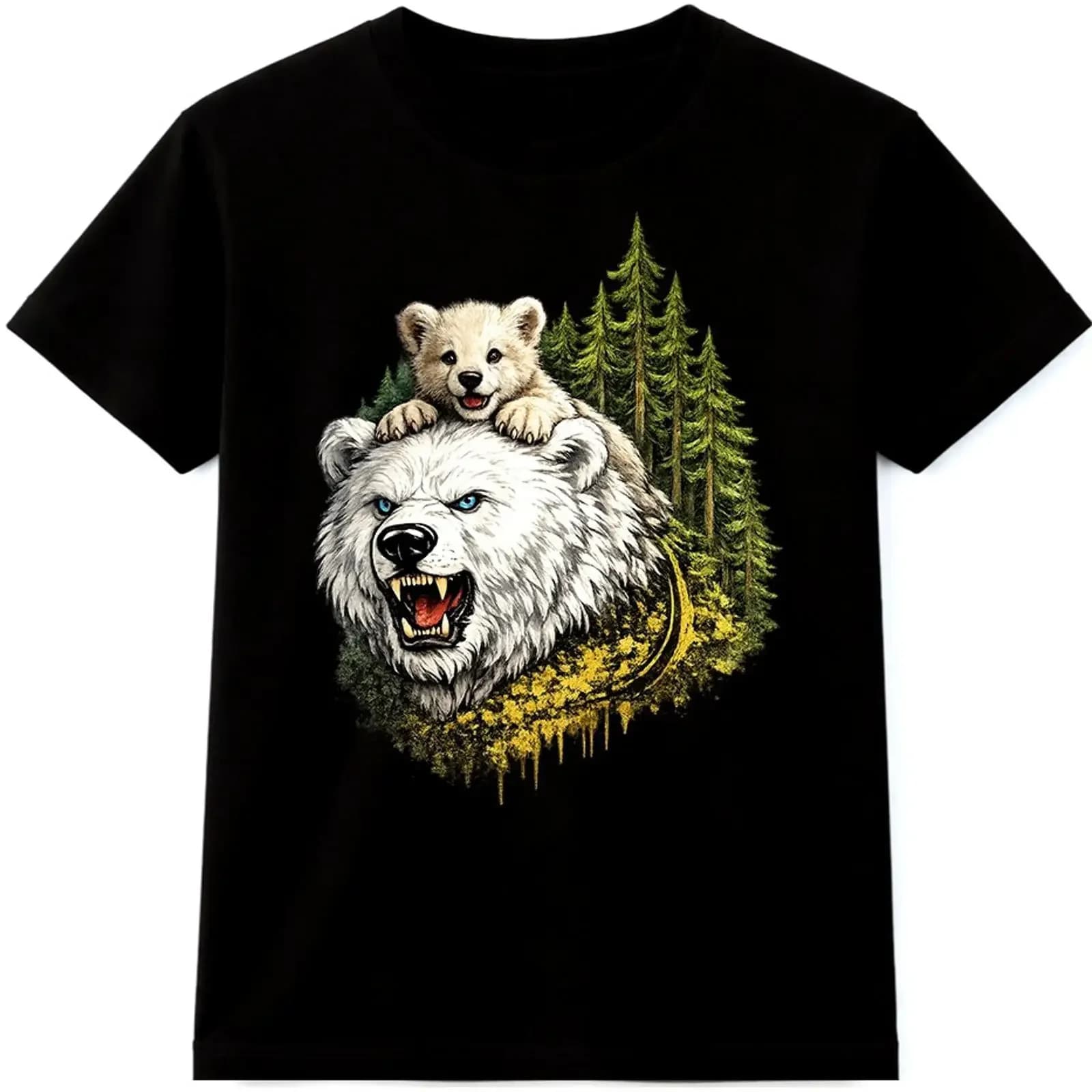 Polar Bear Cub Forest Wildlife Nature Mother Baby Animal T Shirt vintage Washed Breathable Stylish Comfortable Versatile