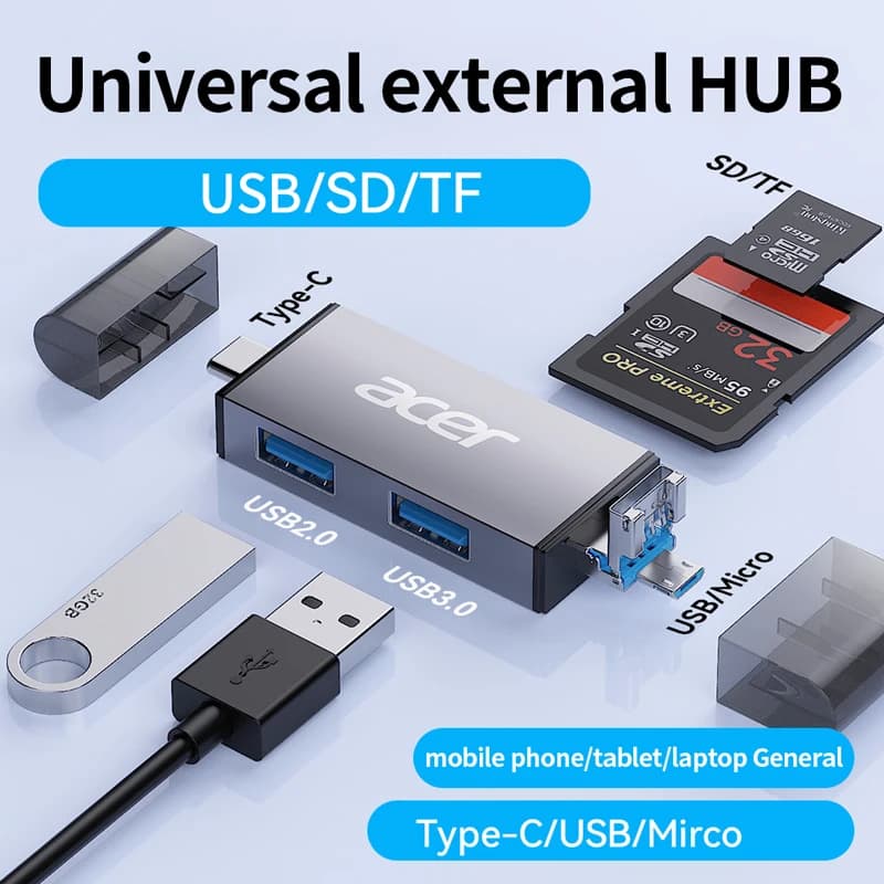 YINDIAOxACER Docking station 4 in 2 USB + HUB di tipo C con lettore di schede Micro SD/TF Laptop Tablet Telefono Convertitore disco Accessori per PC