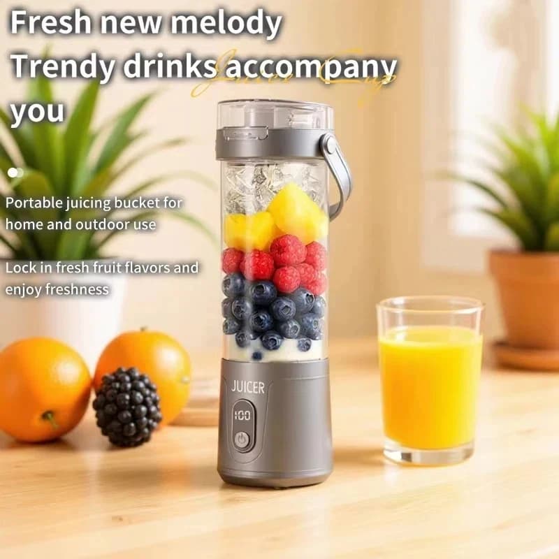 Frullatore elettrico portatile ricaricabile per uso domestico con display digitale, per frutta e verdura, con bicchiere per succhi.