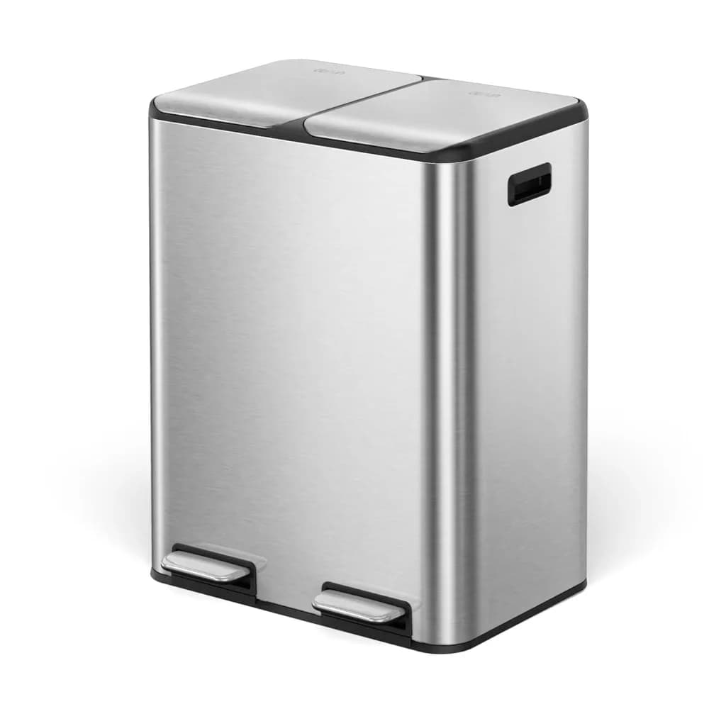Pattumiera da cucina, pattumiera doppia da 8 + 8 galloni e bidone di riciclo combinato, pattumiera da cucina in acciaio inossidabile a 2 scomparti con coperchio, R