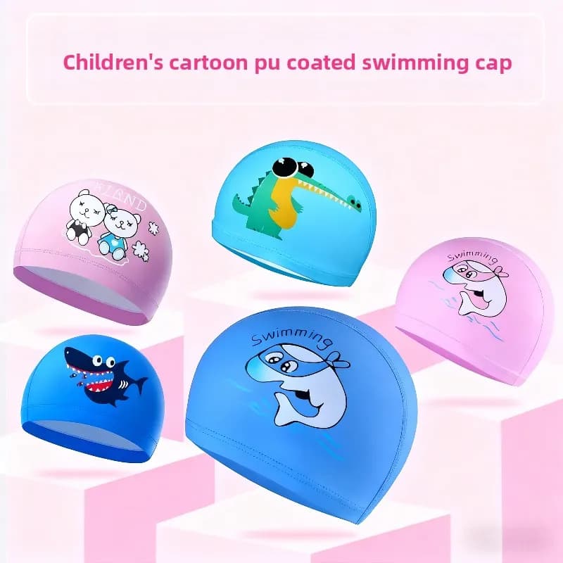 Children's Swimwear Fabric PU Waterproof Nice Cartoon Animal Dolphin Protect your ears Long hair Boys Girls Comfortable Pool Headphones