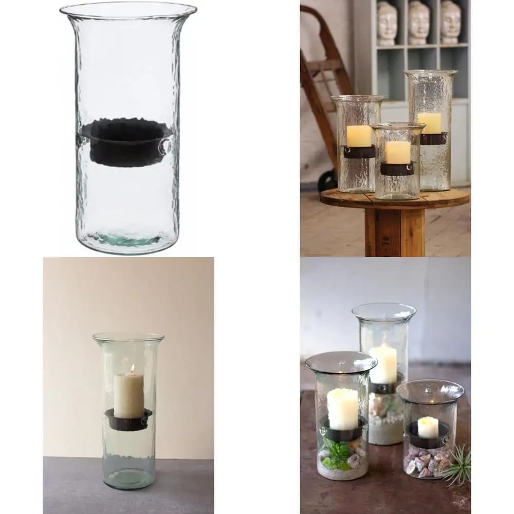Metal Rustic Candle Holder with Glass Insert - Ideal as a Large Centerpiece