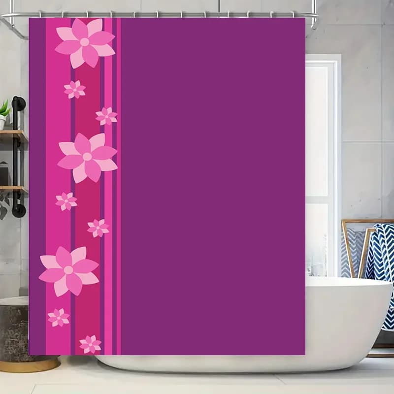 Tenda da doccia rosa viola con design floreale a fiori per decorazioni da bagno in tessuto impermeabile