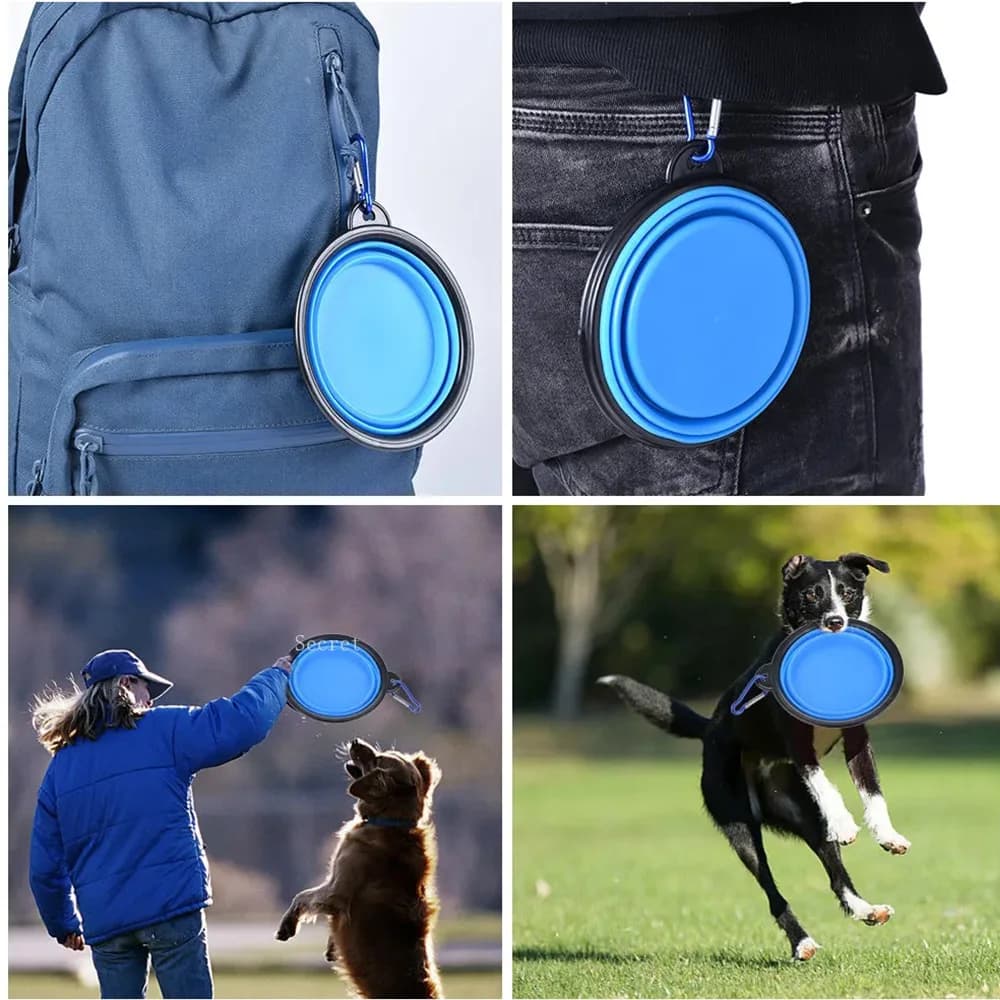Ciotola pieghevole per acqua per cibo per cani da compagnia, campeggio all'aperto, viaggio, portatile, pieghevole, per animali domestici, piccola ciotola per gatti, piatti con moschettone