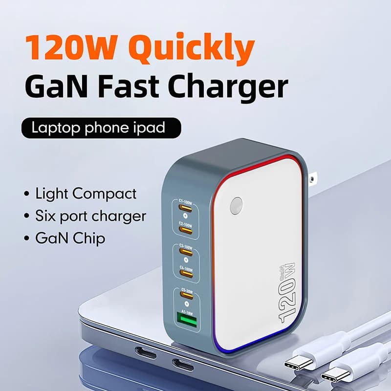 Caricatore GaN USB C da 100 W PD3.0 PPS QC3.0 Stazione di ricarica rapida multiporta per laptop iPhone 15 16 Samsung MacBook Pro Tablet