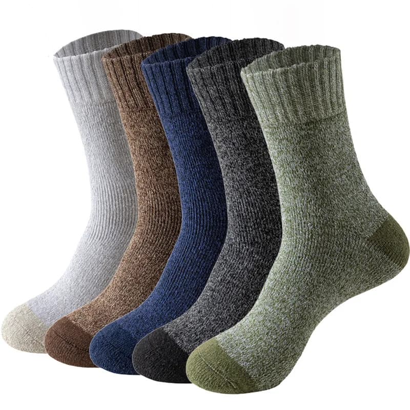 5 Paia di Calzini Invernali in Lana per Uomo e Donna, Calzini Spessi e Caldi in Tinta Unita, Resistenti al Freddo, Morbidi Calzini Corti in Cashmere
