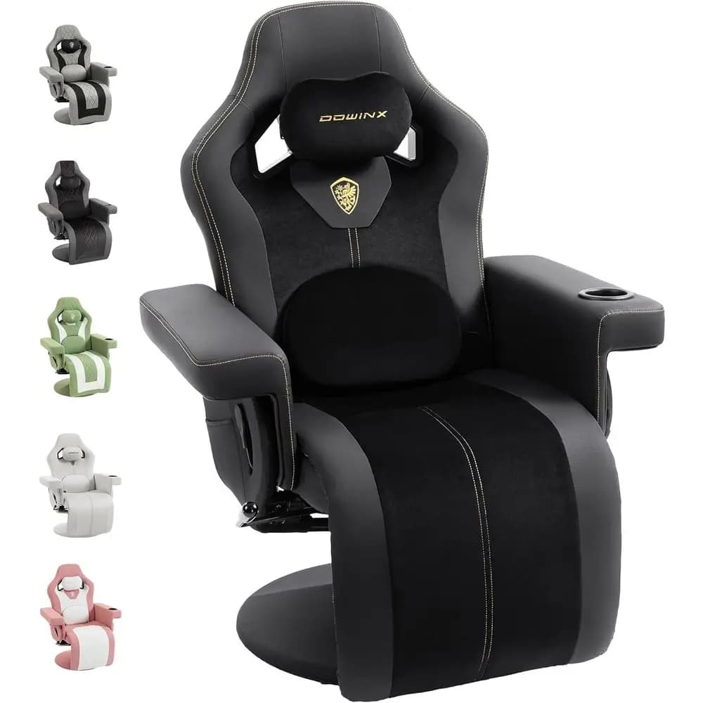 Ergonomic High-Back Gaming Recliner with Massage, Footrest, Cup Holder, Side Pocket, Black and Yellow Fabric Leather