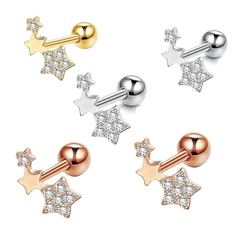 Orecchini a helix CZ con barra, piercing per cartilagine, in acciaio inossidabile, per naso e labbra, a stella, per trago, gioielli per piercing corpo 16G, all'ingrosso, mix