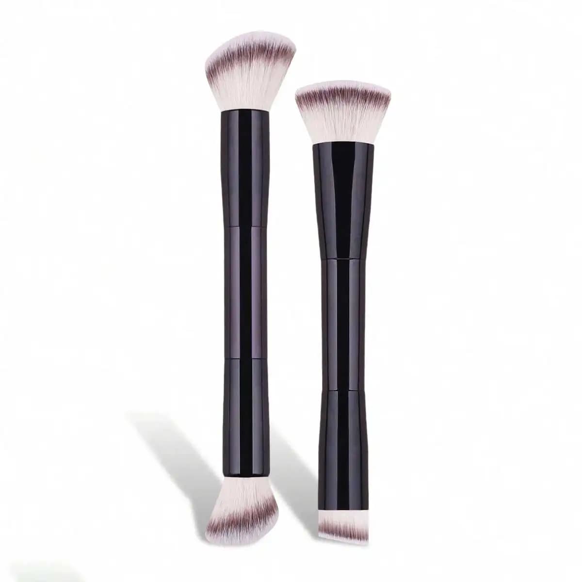 Portable Travel Dual Head Makeup Brushes 2PCS Soft Fiber Face Powder Blush Foundation Contour Concealer Brush Multifunctional Cosmetic Beauty Tool