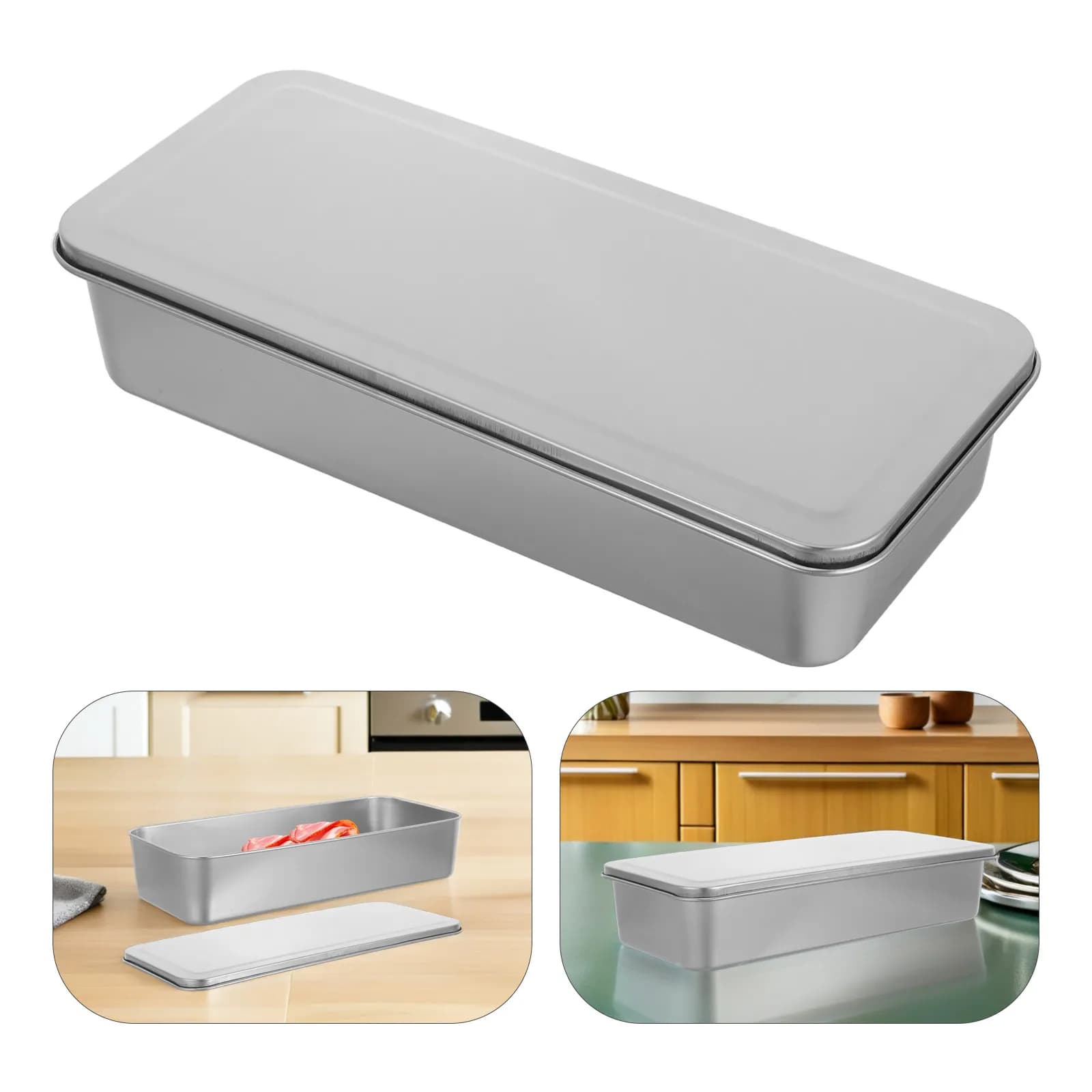 Contenitori per Alimenti in Acciaio Inox, Ermetici e Impilabili, per Carne, Formaggio, Bacon, Congelatore, Preparazione Pasti, 13x5.9x2.6 Pollici, Lavabili in Lavastoviglie
