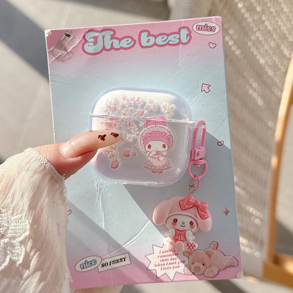 Custodia Protettiva per Auricolari Wireless Bluetooth con Ciondolo, Design Carino Kuromi My Melody, Compatibile con Airpods 1 2 3 4 Pro 2 3