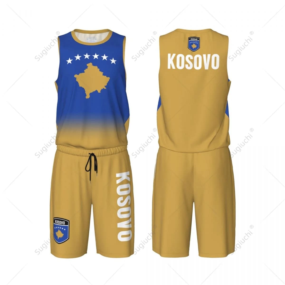Men Kosovo Flag Basketball Jersey Set Mesh Shirt & Pants Sleeveless Exclusive Team-up Custom Name Nunber Unisex
