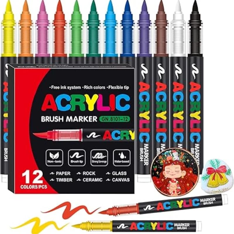 Acrylic Paint Markers Soft Brush Tip Pens Acrylic Paint Pens Wood Stone Canvas Glass Fabric Egg Rock Paint Diy Crafts Art Supply