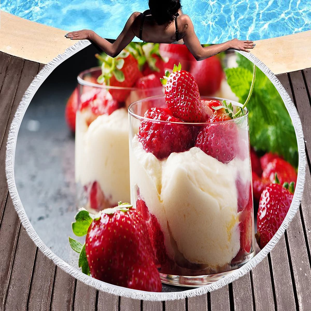 Sea towels Rolling with Reason Strawberry, Beach towels Anti-Sand to Drying Rapid, Yoga Mat, Circle Cover with Frange