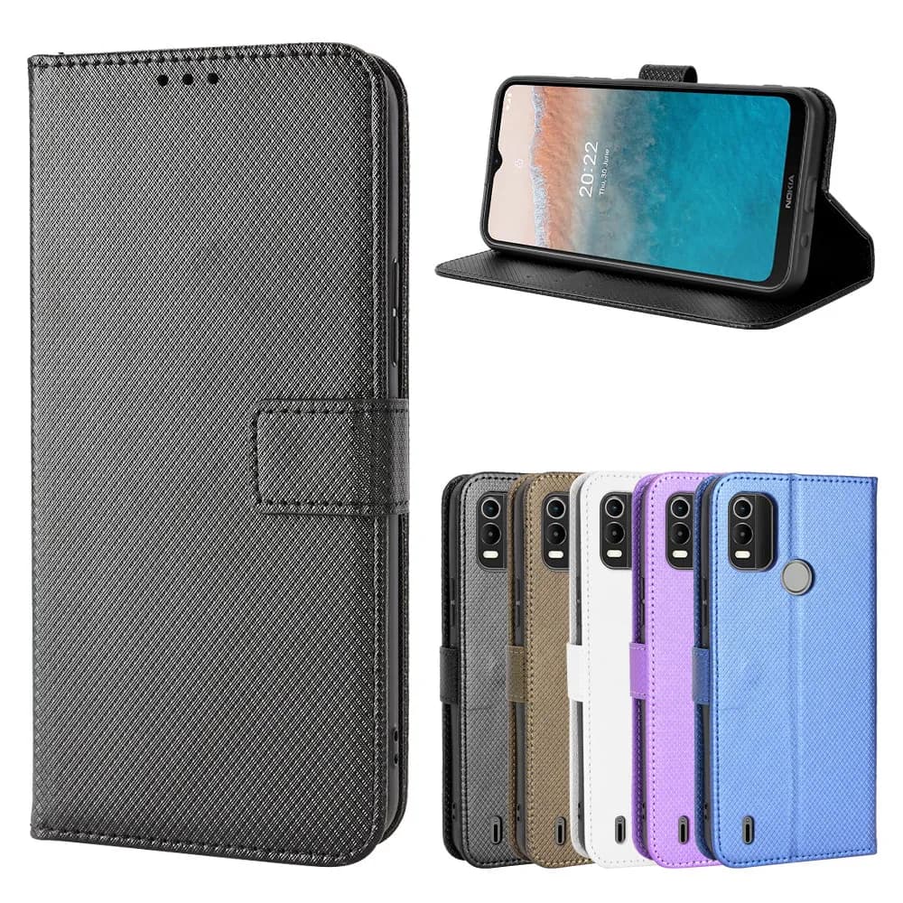 Custodia in pelle con funzione di protezione e supporto per Nokia C21 Plus, Cover a portafoglio con slot per carte e funzione stand per Nokia C21 Plus