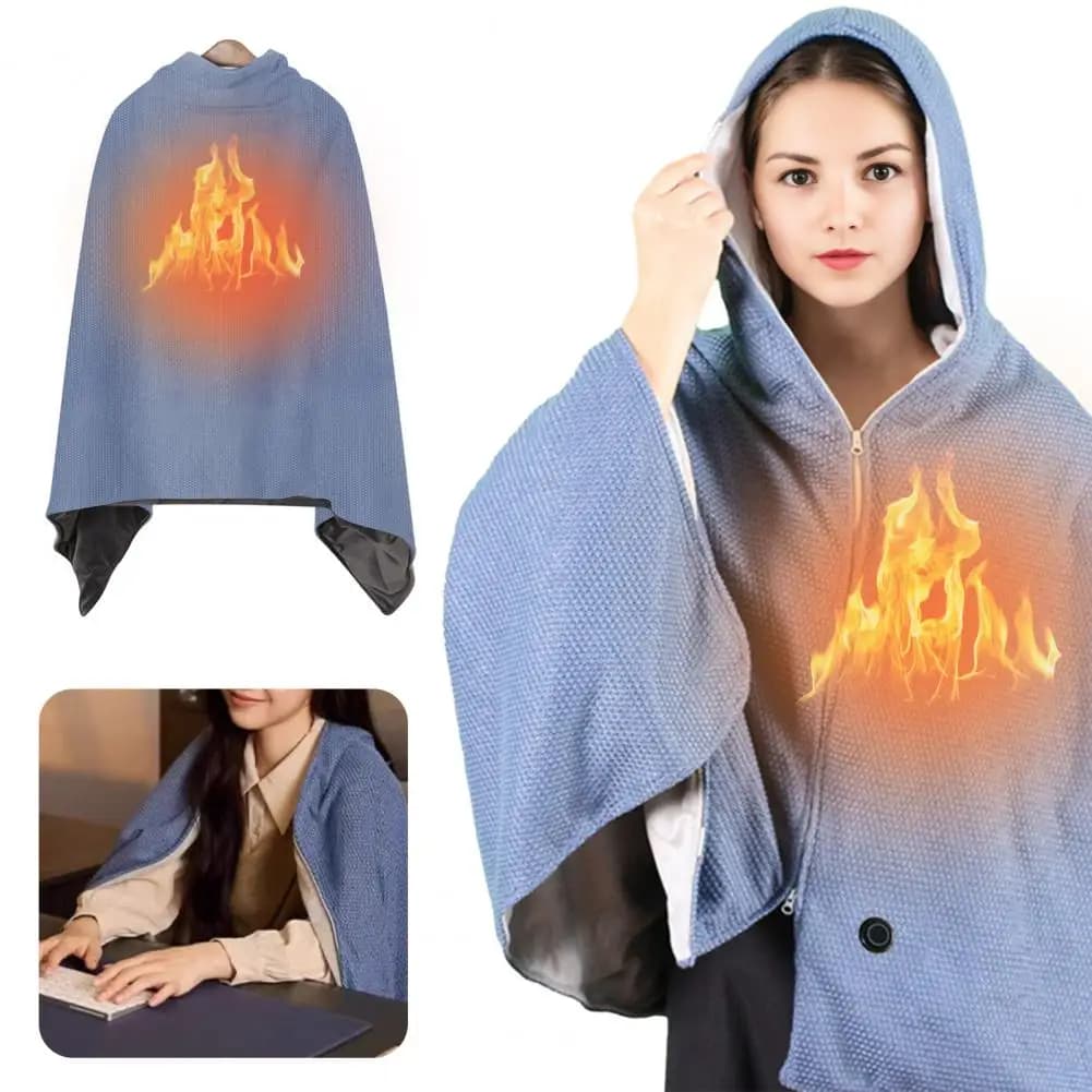Coperta Elettrica USB con Cappuccio e Chiusura a Cerniera, Scialle Riscaldato Colorato, Coperta Riscaldante Rapida per l'Inverno