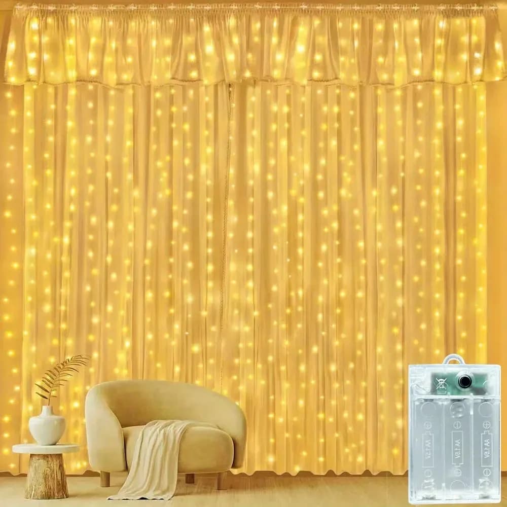 Tenda luminosa a LED da 3/6 m per finestra, alimentata a batteria, 8 modalità, luci decorative per matrimoni, feste, Natale, decorazioni per la stanza.