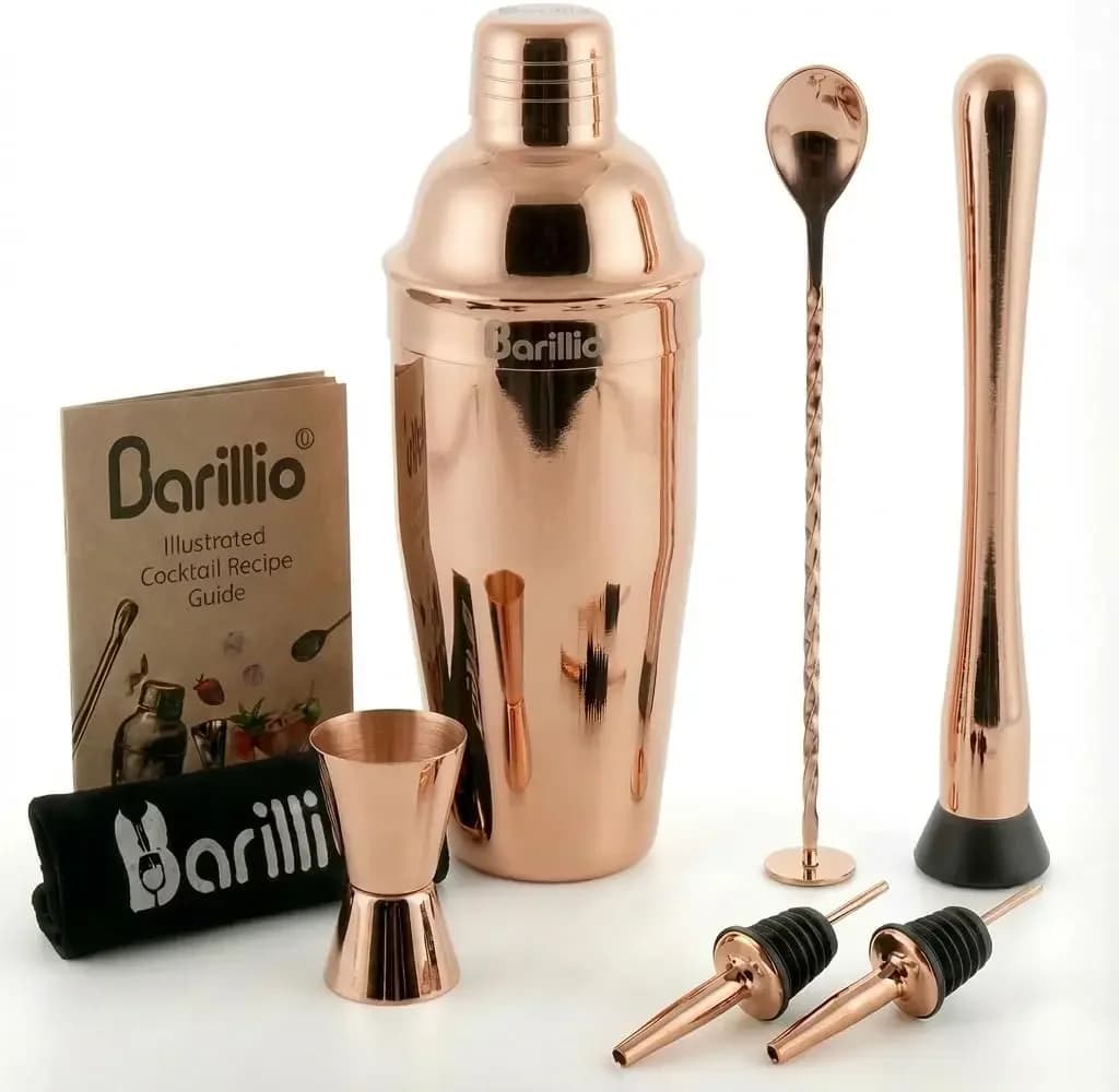 8-Piece Rose Gold Cocktail Shaker Set - Stainless Steel Travel Bar Kit with Bag