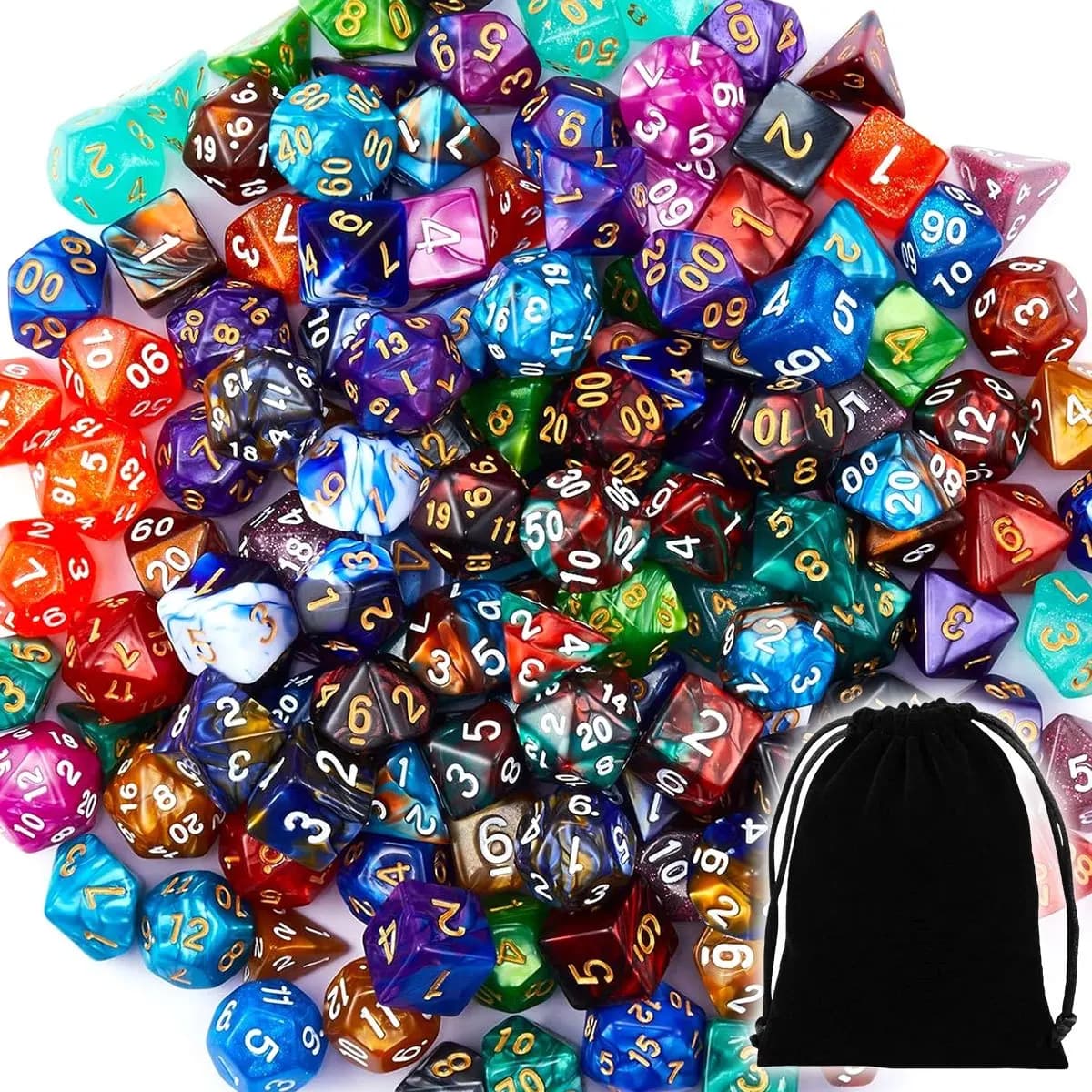 Set di 42 Dadi Poliedrici DND con Sacchetto Nero con Coulisse - Facce Codificate a Colori per RPG, D&D, Dungeons & Dragons, ZSY
