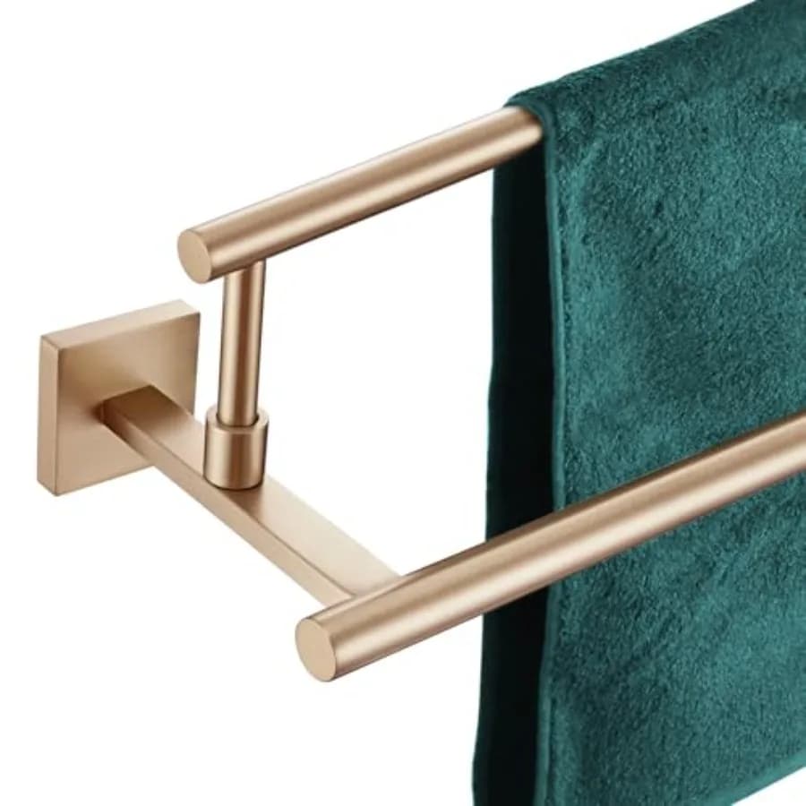 Portasciugamani da Bagno da 36 Pollici in Bronzo Champagne con Doppio Supporto a Parete in Acciaio Inossidabile per Organizzazione Bagno