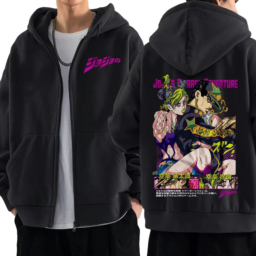 Anime Jojo Bizarre Adventure Felpe con cerniera Kujo Jotaro Kujo Jolyne Manga Felpe con zip Uomo Donna Moda Casual Pullover