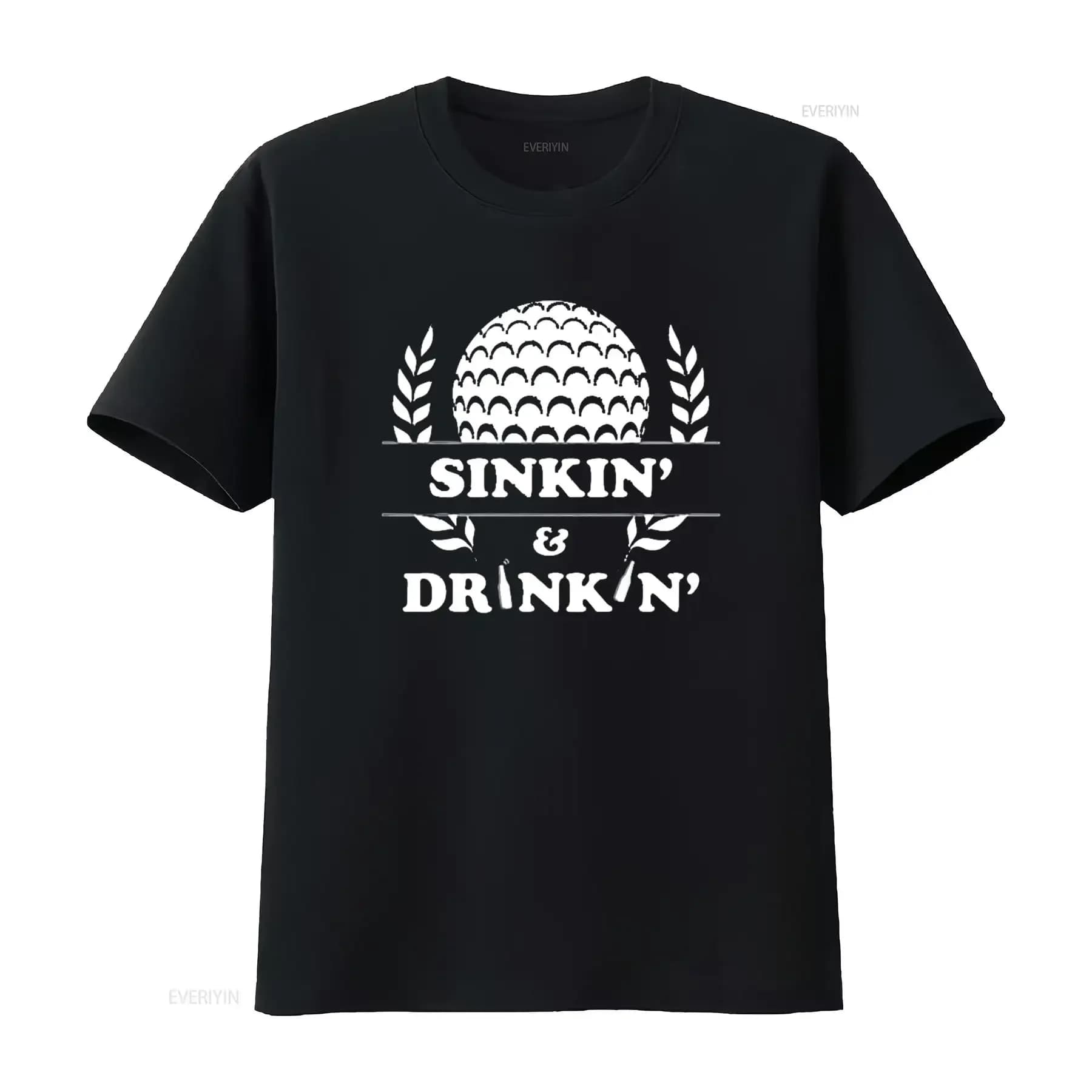 Mens Sinkin e Drinkin Golfista Divertente Bevitore di birra Viaggio di golf T Shirt Nera 2X Grande grafica vintage lavata streetwear Casual
