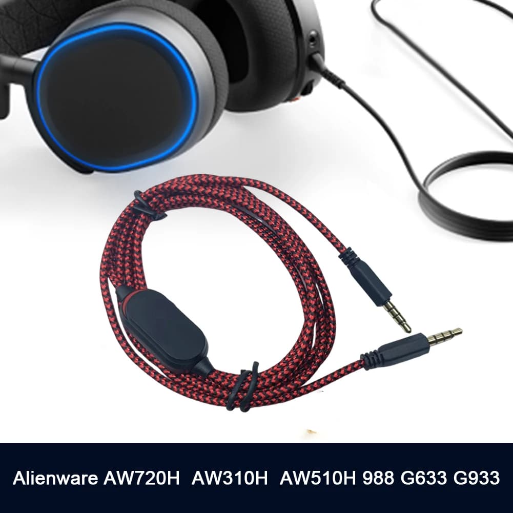 3.5 mm game headphone cable with online mute switch and auxiliary audio cable for volume controller for Dell Alienware AW720H AW310H AW510H
