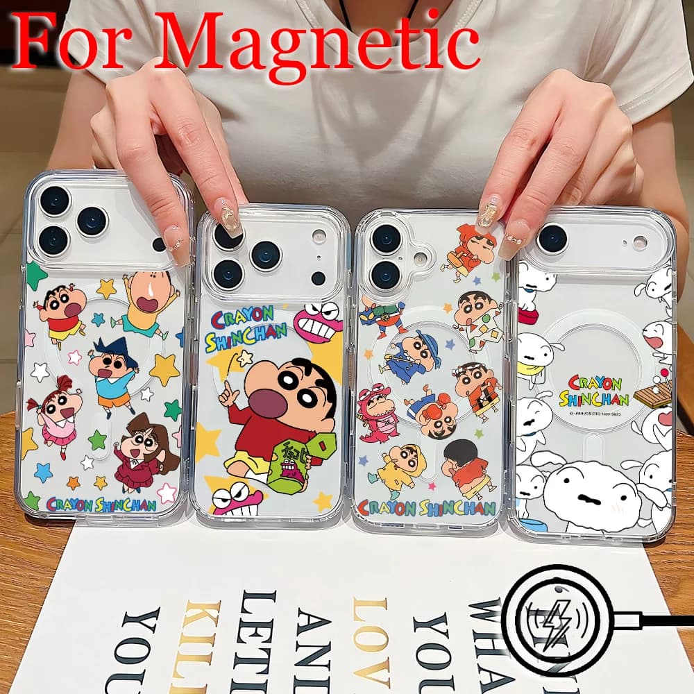 Cute Magnetic Phone Case for Crayons Shinchans iPhone 17 16 15 14 13 12 11 8 7 Air Plus Pro Max X XR XSMax Soft Clear Tpu Cover