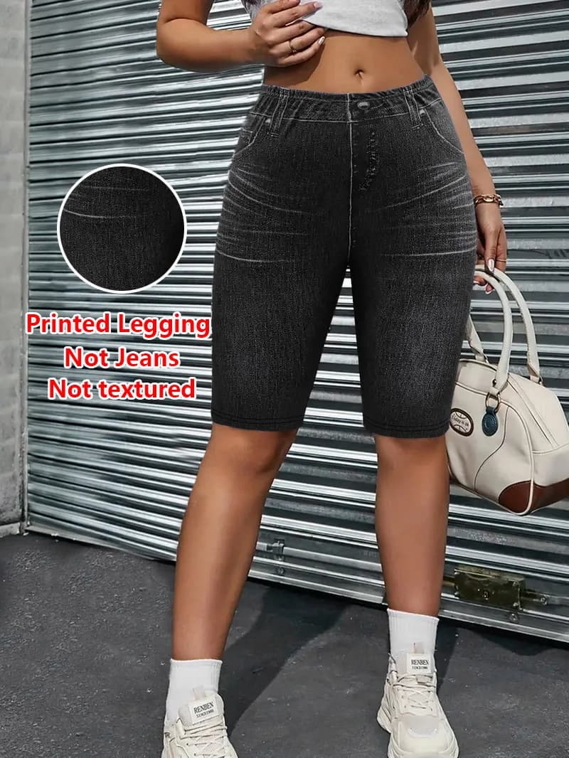 5547 Pantaloncini da Donna, Pantaloni Base con Stampa Effetto Denim, Pantaloni Skinny