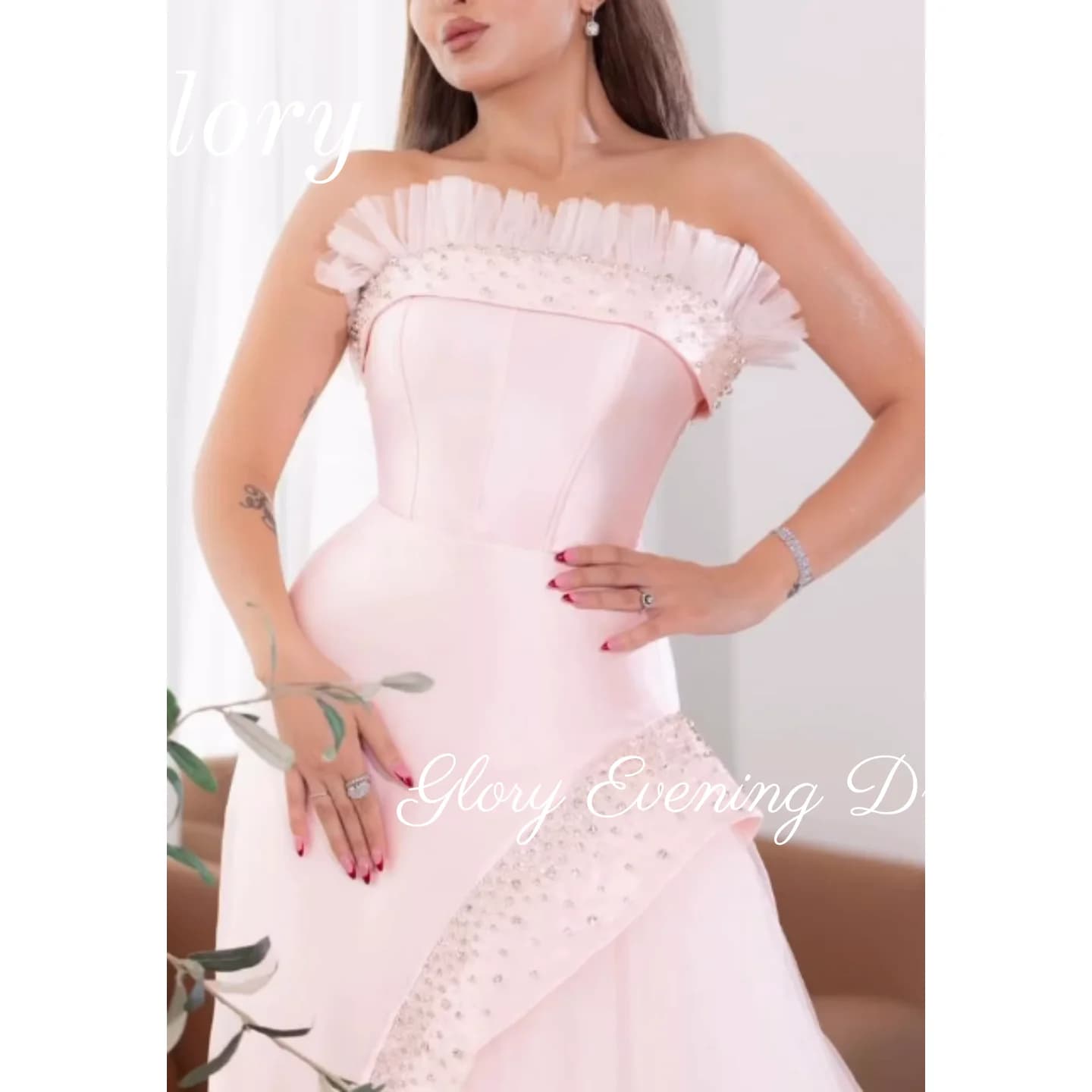 Abito da ballo con spalle scoperte in cristallo rosa Abiti da sera plissettati in tulle per donna Abito da sposa con perline Abito da ballo formale personalizzato