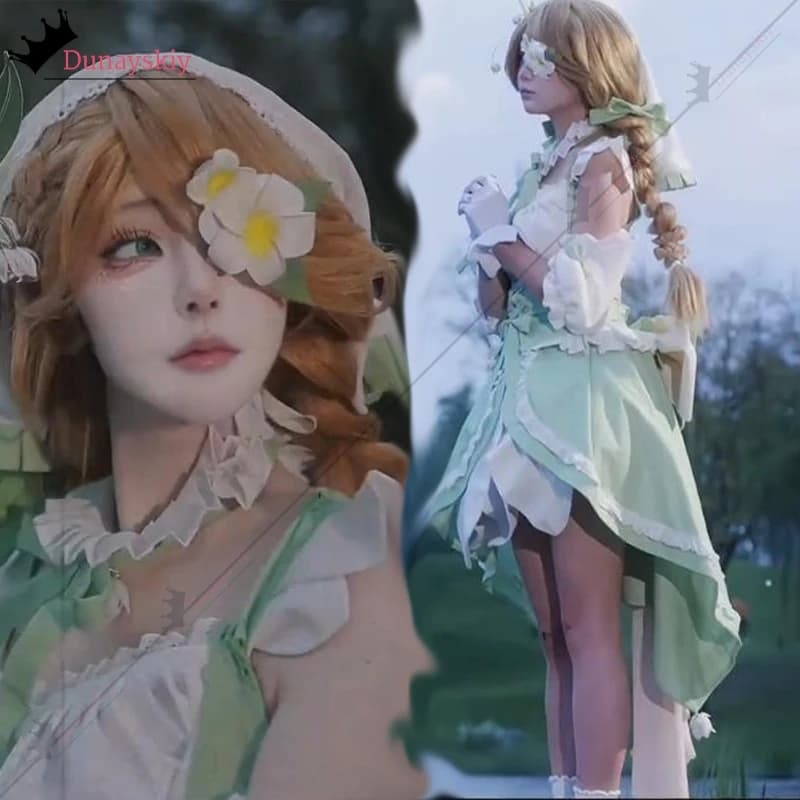 YiNuo*/Costumi Cosplay del Gioco Eggy Party, Abito Primaverile Heather, Vestiti da Principessa Verde Y2k con Fiocco per Donne, Abiti Slim Fai-da-Te per Halloween